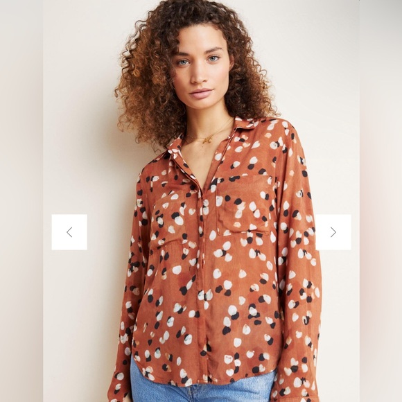 Cloth & Stone pattern button down long sleeve top. SZ Large - Picture 2 of 10